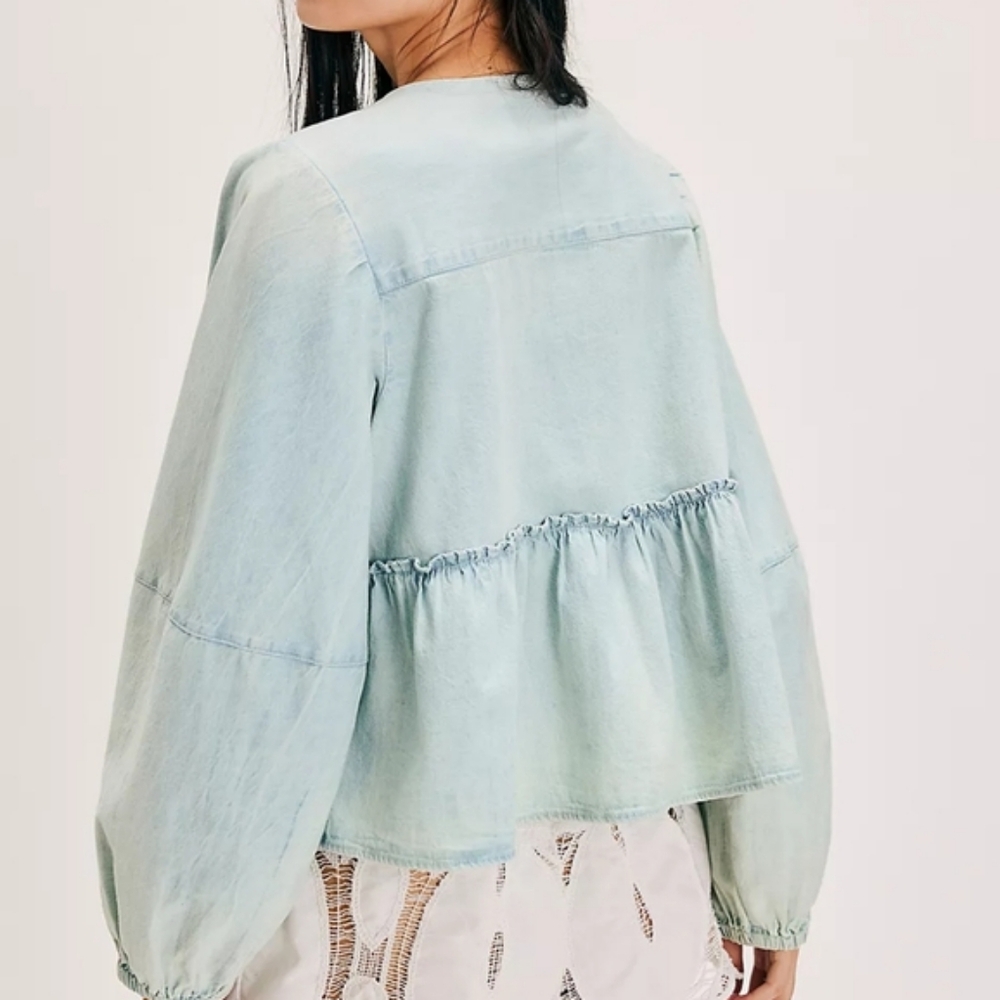 NWTvFree People Brunch Babe Denim Blouse - Picture 6 of 8